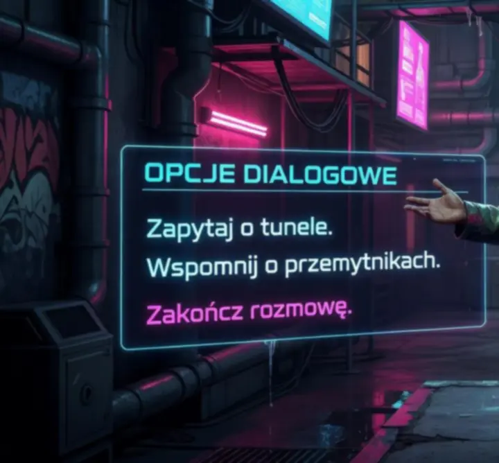 Rozmowa z NPC w futurystycznym świecie gry YAPYAP