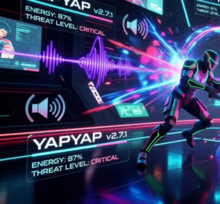 Neonowa scena z gry YAPYAP przedstawiająca futurystyczne efekty wizualne zsynchronizowane z muzyką.